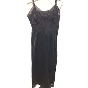 Vintage‎ Munsingwear Black Nylon Tricot Lace Maxi Slip Dress Size 32 Tall USA